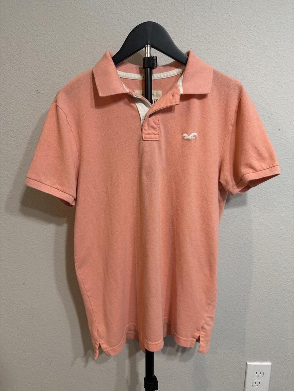 Hollister Co. Men's Pink and Orange Polo-shirt